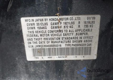 2009 Honda Fit Sport from USA, damaged, VIN JHMGE88469S055316